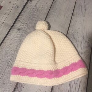 Kate Spade Hand knit beanie cream and white with pom-pom on top